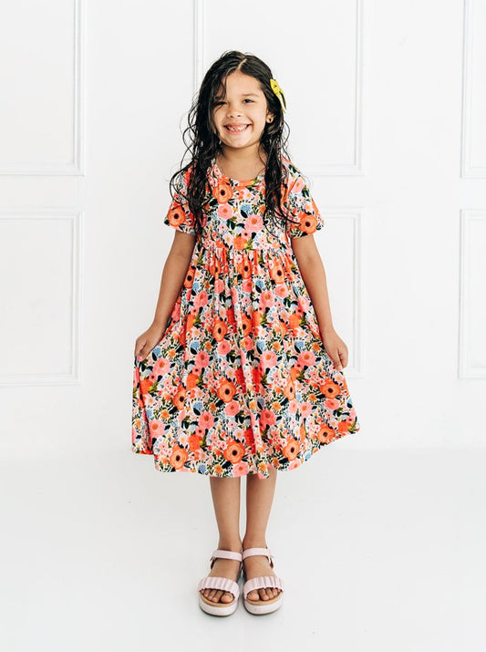 Spring and Summer Floral Girls Twirl Dress, Pink Floral, Girly Outfit, Mother's Day Outfit