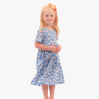 Short Sleeve Twirl Dress | Blue Daisy