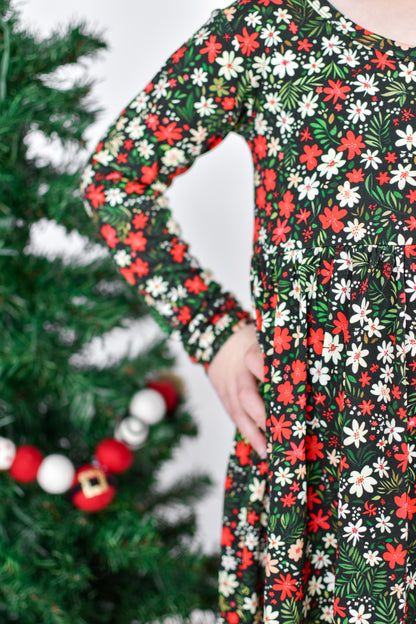 Christmas Floral Twirl Dress