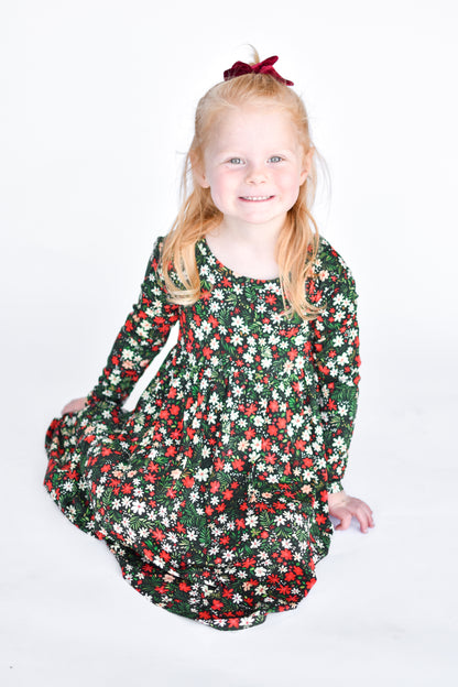 Christmas Floral Twirl Dress
