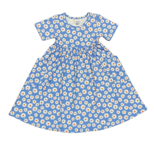daisy blue floral toddler girl pocket twirl dress