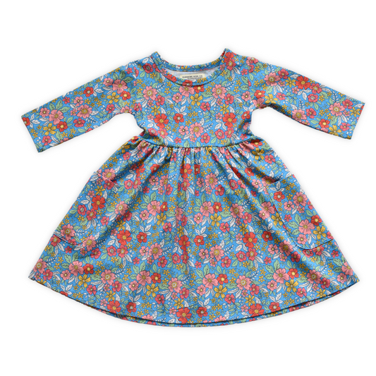Spring Floral Twirl Dress, Blue Floral Dress for Girls, Bamboo Dresses for Girls