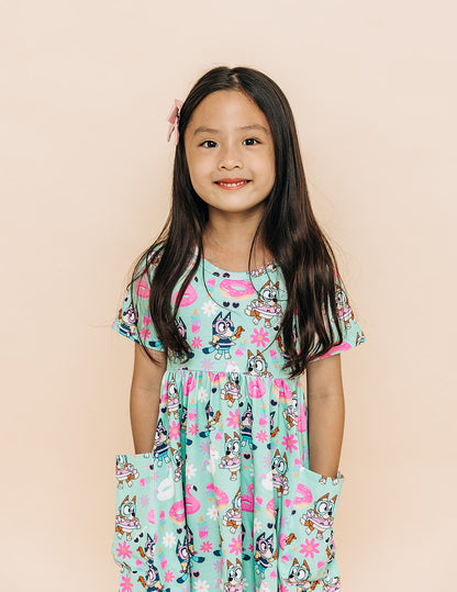 Inspired Bamboo Twirl Dress for Little Girls, Blue Heeler Dog Dress, Cute Summer Dress for Girl, Casual Play Dress