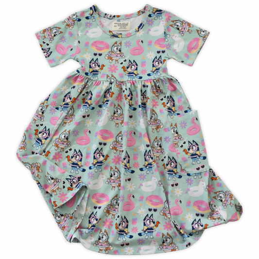 Inspired Bamboo Twirl Dress for Little Girls, Blue Heeler Dog Dress, Cute Summer Dress for Girl, Casual Play Dress